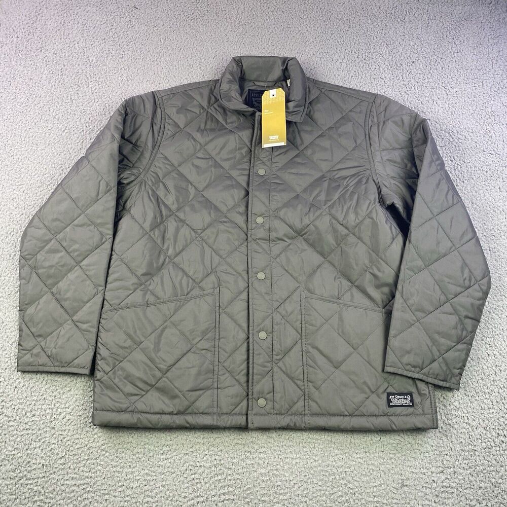 Levi’s North Point Quilted Jacket Men’s M Gray Water Repellent Dry Flannel Lined